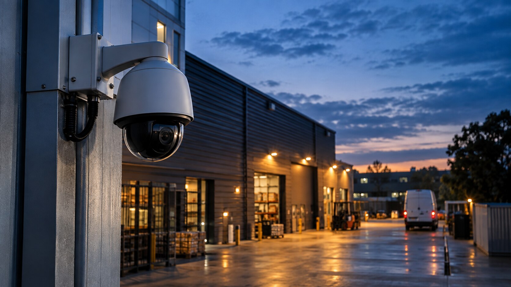 Professionally installed security camera protecting a commercial site