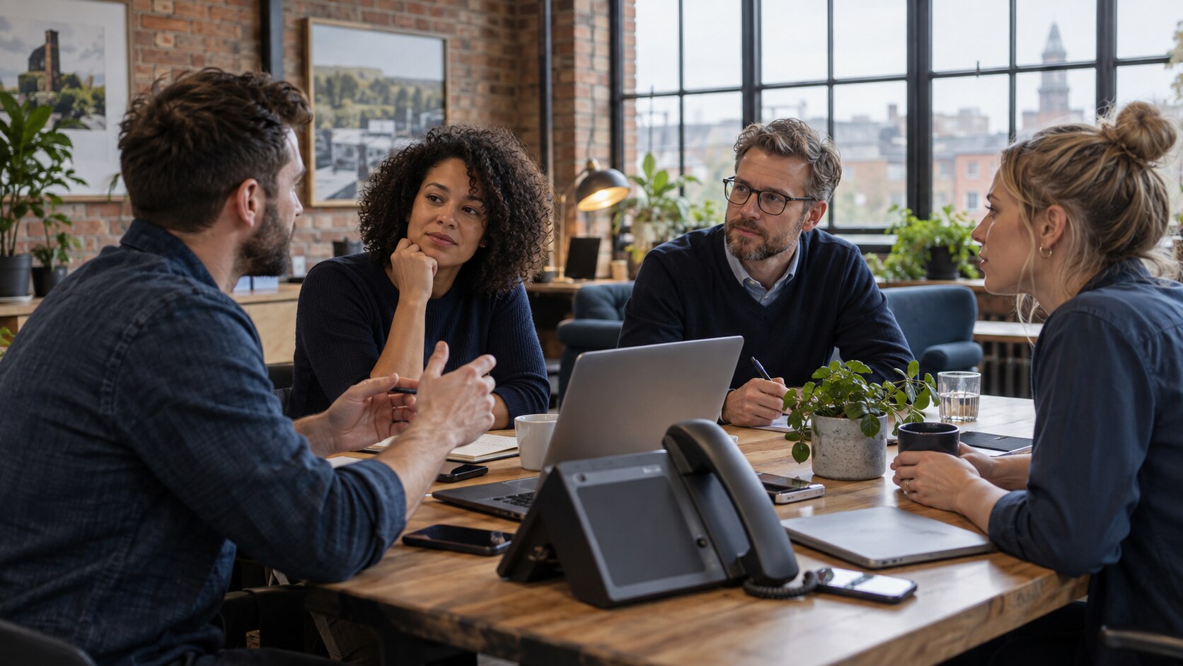 A business team working with mobile and communications technology