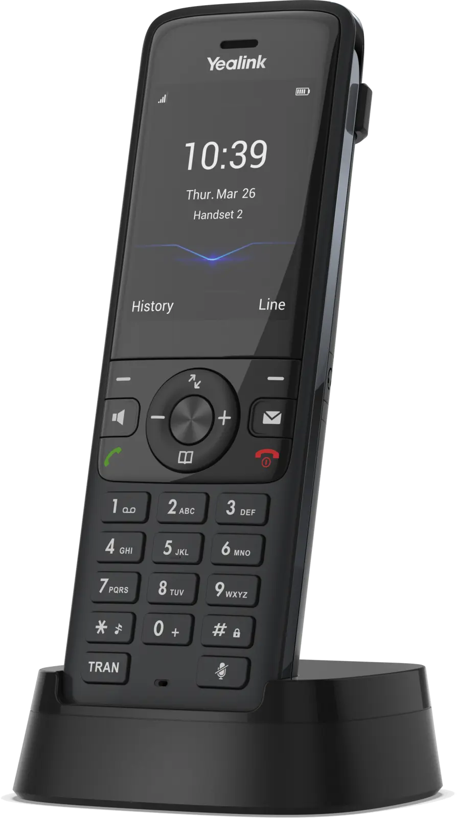 Yealink W78H cordless DECT handset in its charging cradle